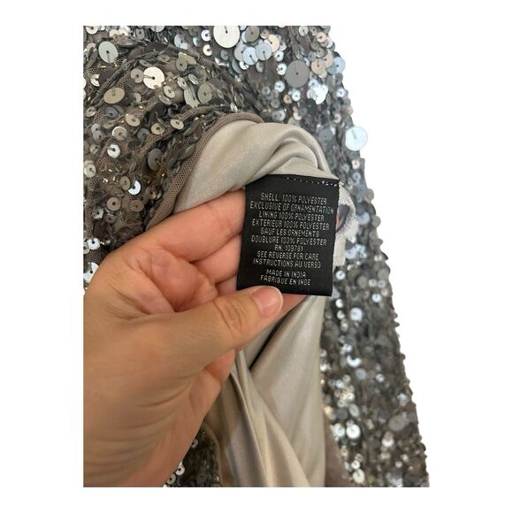 Aiden Maddox Short Sequin Dress Long Sleeves Boat Neck V Back NWT Sz 8 - Picture 10 of 10